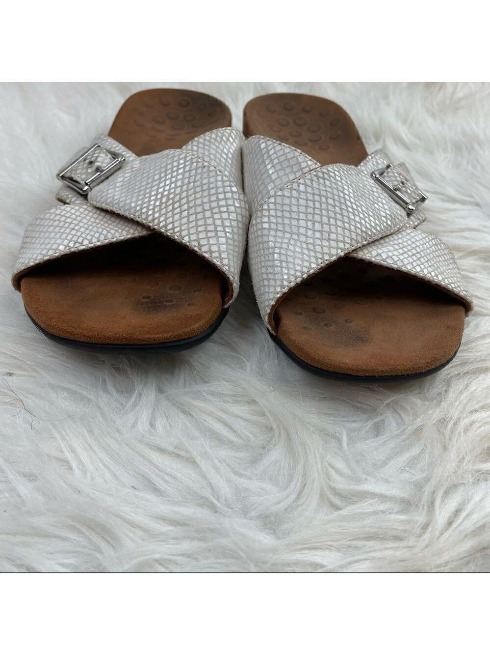 Vionic Dorie Rest Snakeskin Leather Slide Sandals - Picture 4 of 11